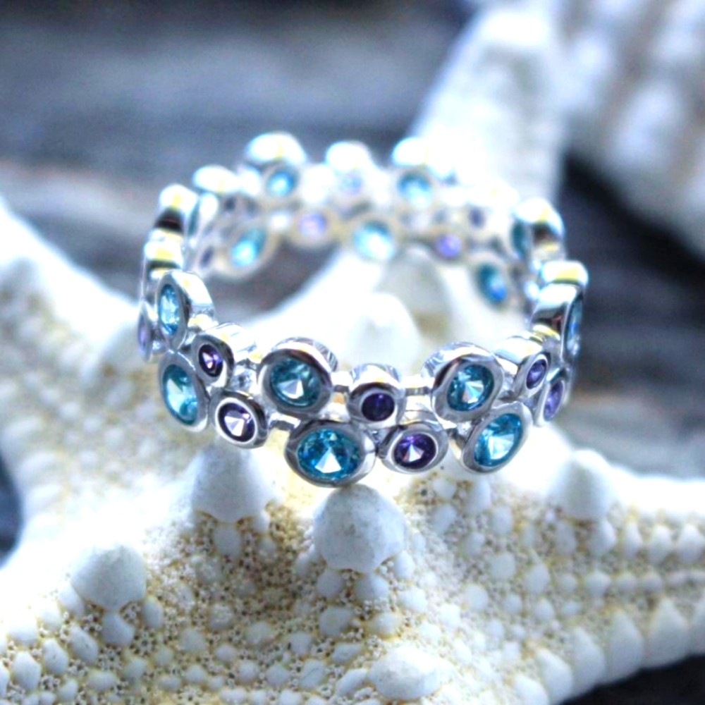 925 Sterling Silver Blue/Purple Gems Double Ring - Picture 6 of 6